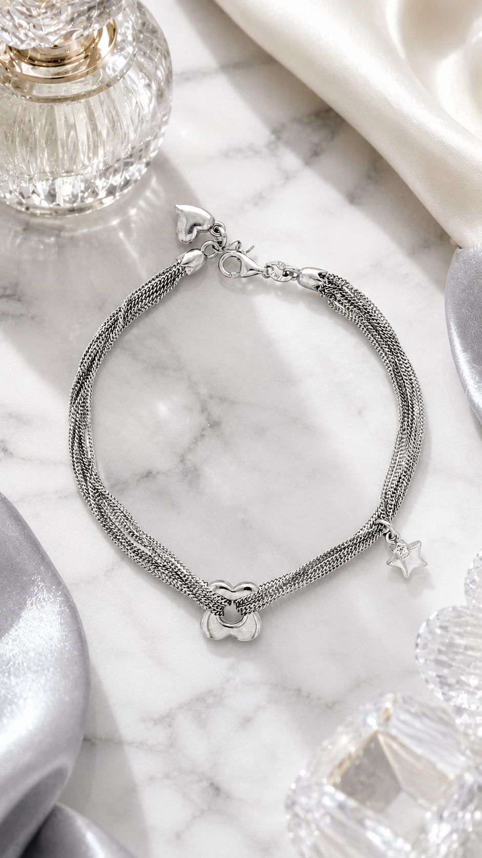 Multi-Strand Chain Bracelet with Flower & Star