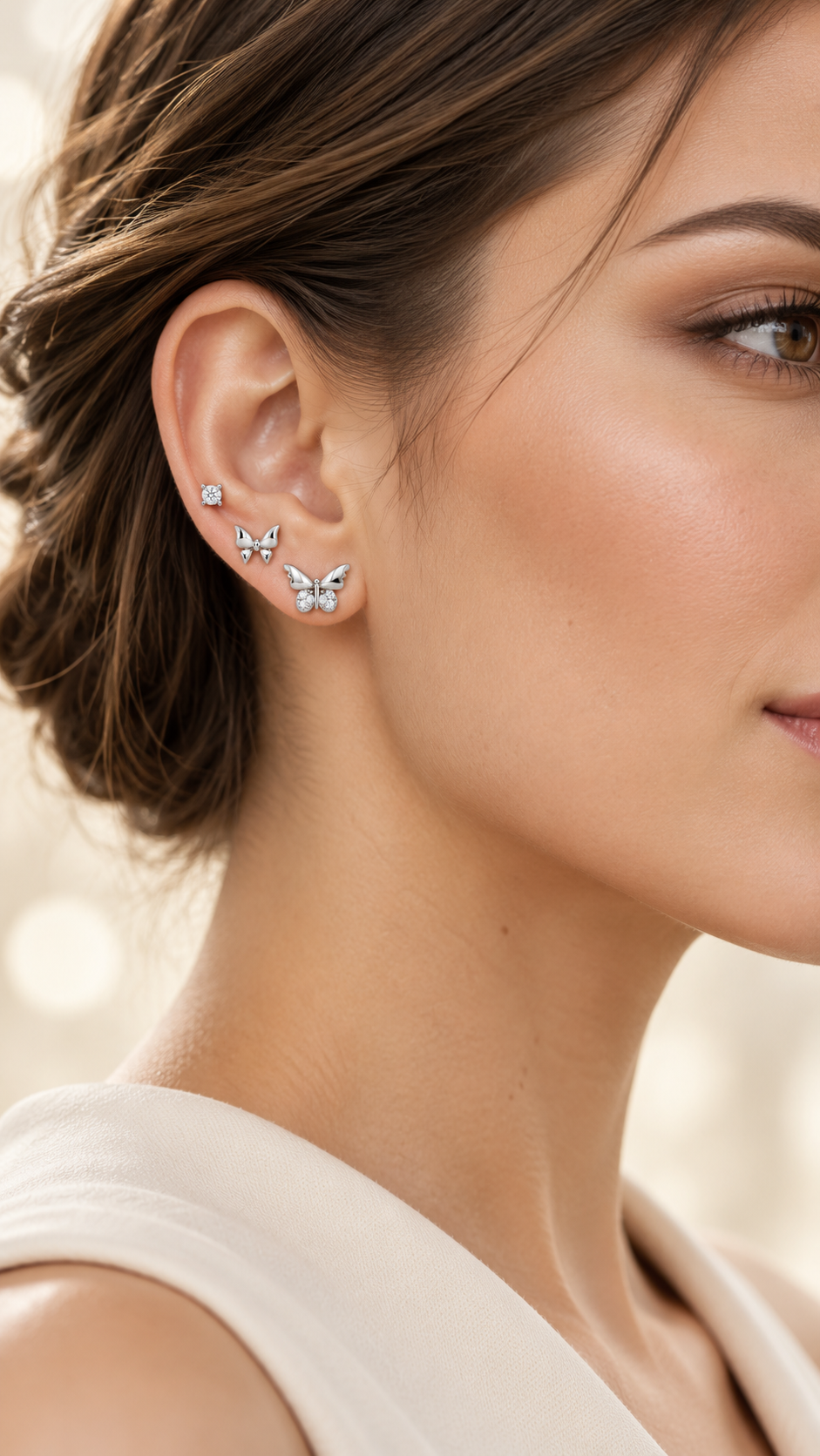 Butterfly, Plain Butterfly Solitaire Earrings Set - Aaryahi Silver jewellery product photo
