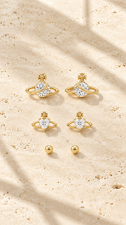 Planet, Heart & Ball Stud Earrings Set - Aaryahi Silver jewellery product photo