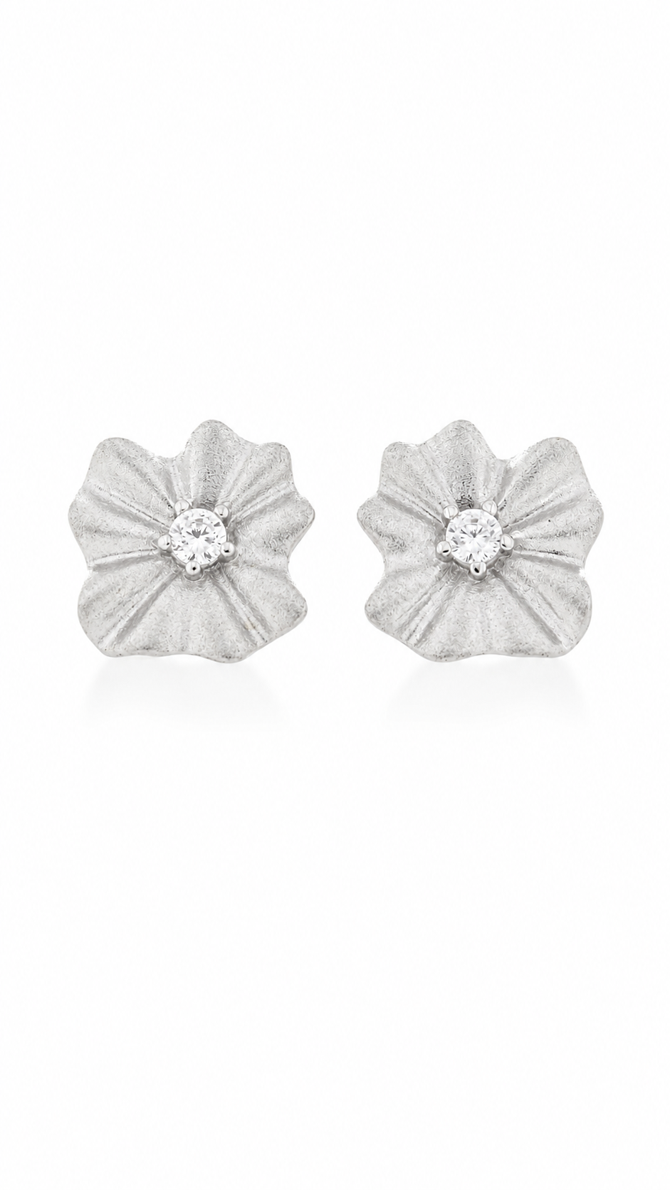 Elegant Silver Floral CZ Stud Earrings