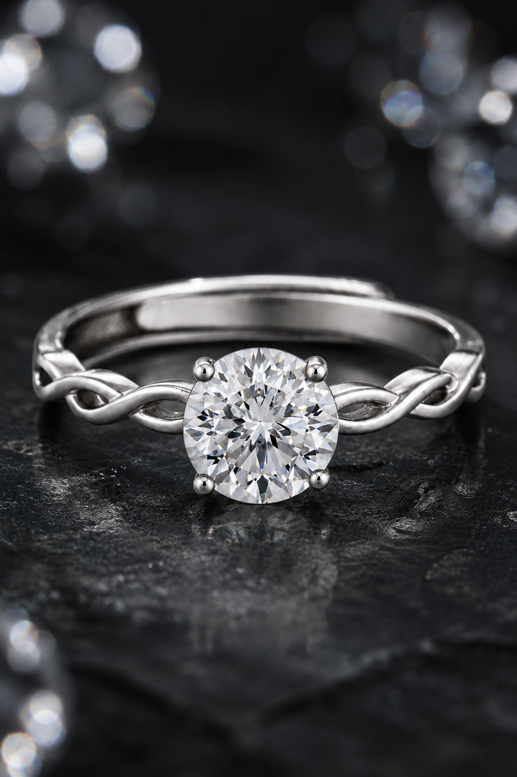 Round Solitaire Infinity Twist Ring