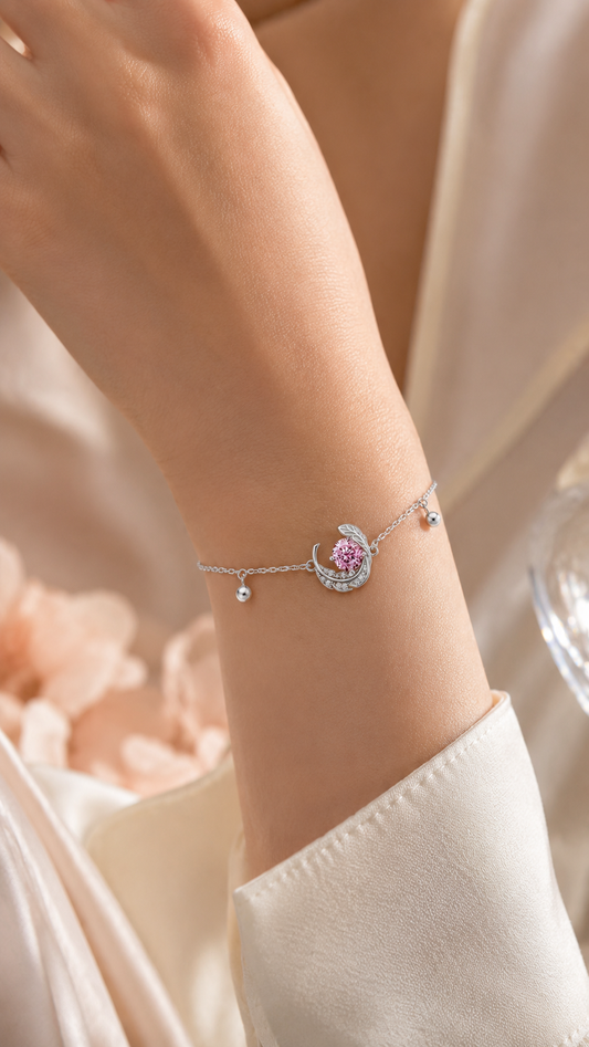 Pink Feather Swirl Charm Bracelet