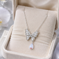 Elegant Silver Butterfly Opal Drop Pendant Necklace