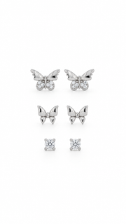 Butterfly, Plain Butterfly Solitaire Earrings Set - Aaryahi Silver jewellery product photo