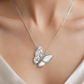 Elegant Silver Mother of Pearl & CZ Butterfly Pendant Necklace