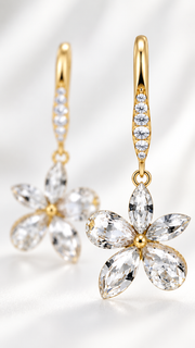 CZ Floral Drop Earrings - Aaryahi Silver jewellery product photo