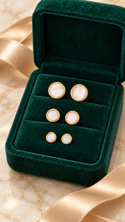 Mother of Pearl Stud Earrings Set – 3 Sizes - Aaryahi Silver jewellery product photo