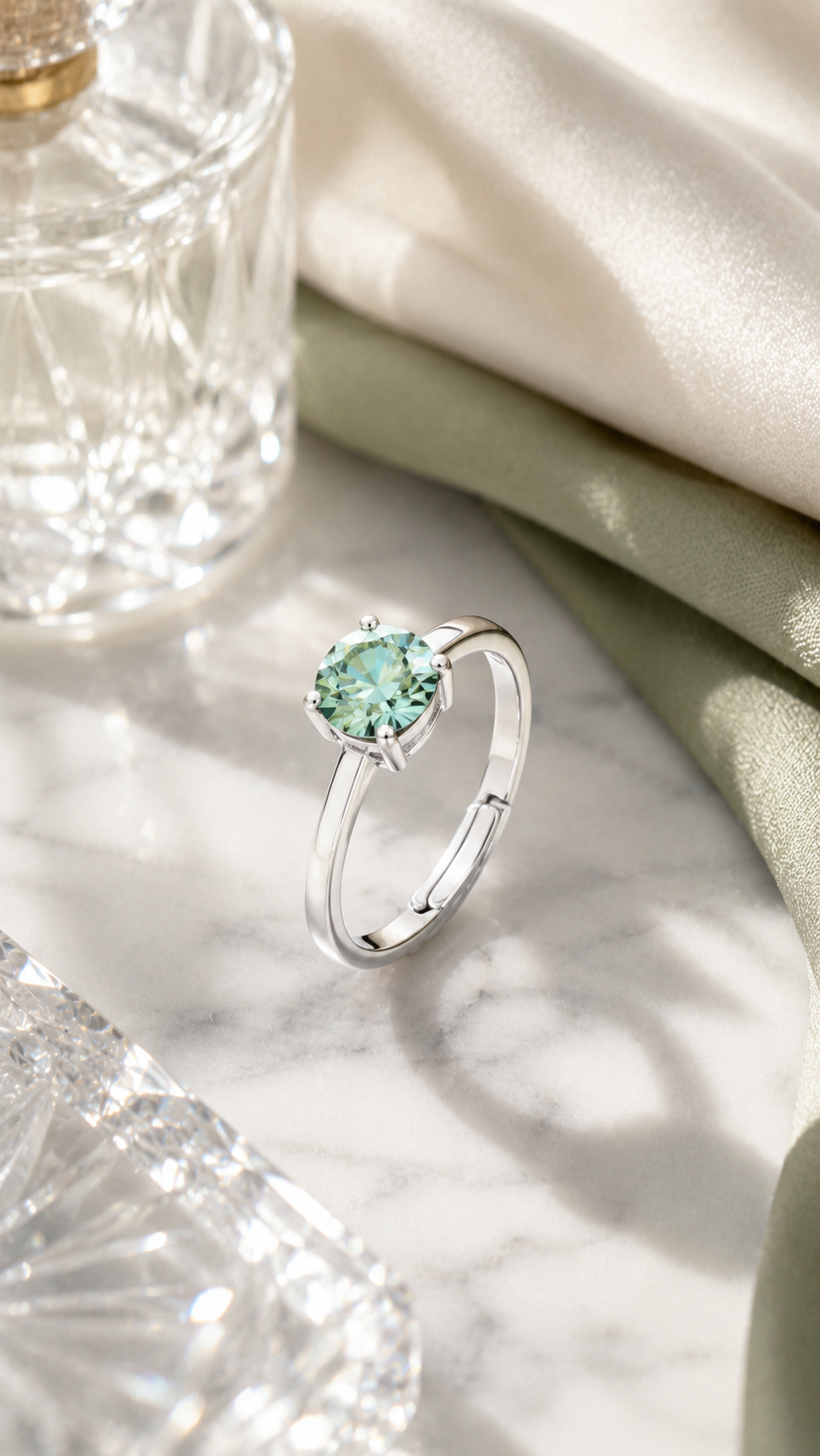 Mint Green Round-Cut Adjustable Ring