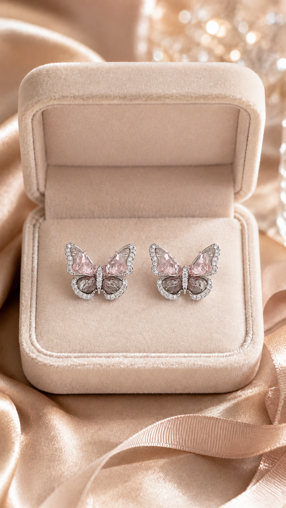 Pink Crystal Butterfly Earrings