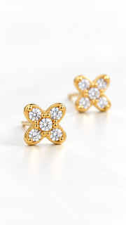 Four Petal Clover CZ Stud Earrings Set – 3 Pairs - Aaryahi Silver jewellery product photo
