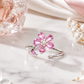 Pink Floral Pear-Cut Adjustable Open Ring