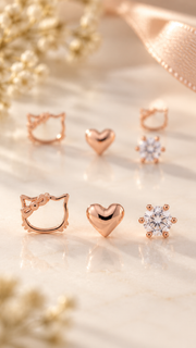 Kitty Bow, Heart Solitaire Stud Earrings Set - Aaryahi Silver jewellery product photo