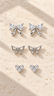 Bow, Open Bow & Heart Earrings Set - Aaryahi Silver jewellery product photo