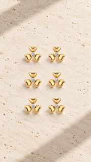 Triple Heart Stud Earrings Set – 3 Pairs - Aaryahi Silver jewellery product photo
