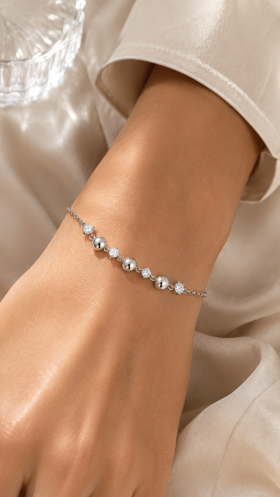 Silver Triple Bead Station Bracelet