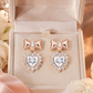 Rose Gold Bow Heart Halo CZ Drop Stud Earrings