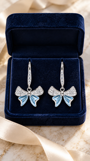 Blue Enamel CZ Bow Drop Earrings - Aaryahi Silver jewellery product photo