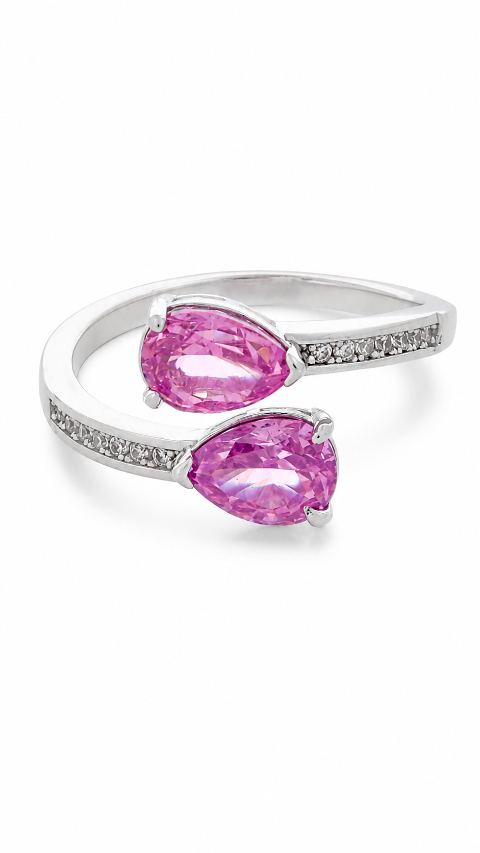 Double Pink Pear-Cut Adjustable Open Ring