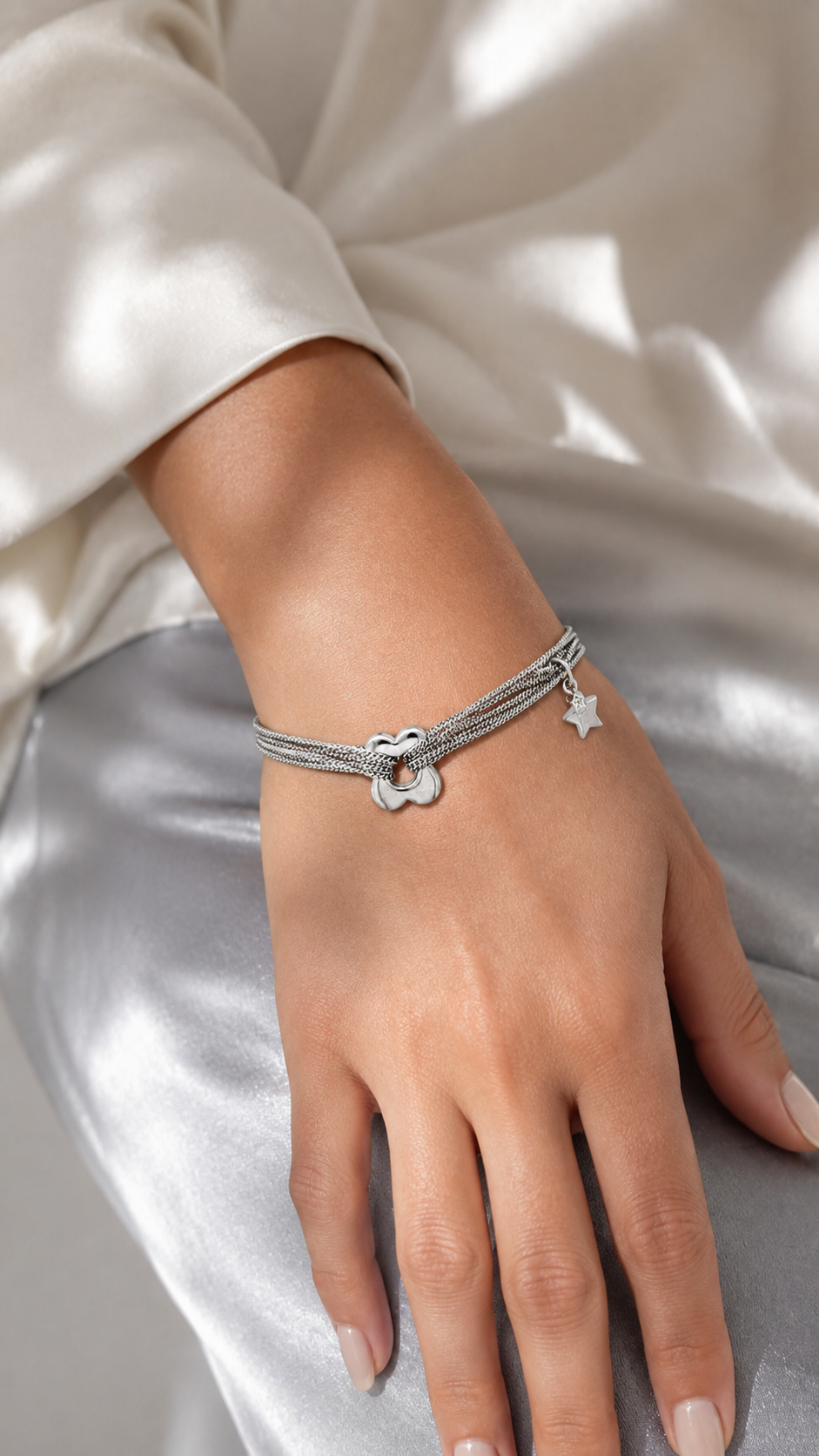 Multi-Strand Chain Bracelet with Flower & Star