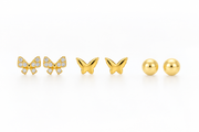 Butterfly & Ball Stud Earrings Set of 3 Pairsated - Aaryahi Silver jewellery product photo