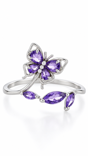 Silver CZ Butterfly Floral Ring