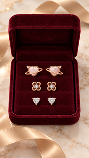 Planet Heart, Clover Heart Solitaire Earrings Set - Aaryahi Silver jewellery product photo