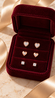 Heart Halo, Heart & Solitaire Stud Earrings Set - Aaryahi Silver jewellery product photo