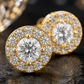 Gold Round CZ Halo Stud Earrings for Women