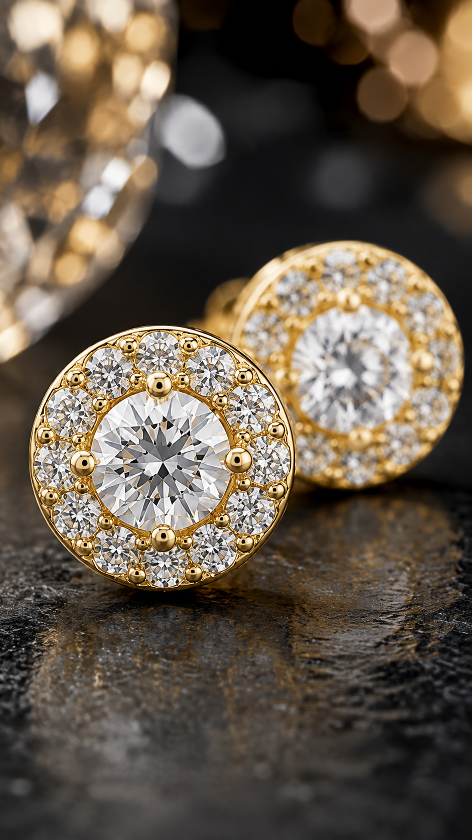 Gold Round CZ Halo Stud Earrings for Women