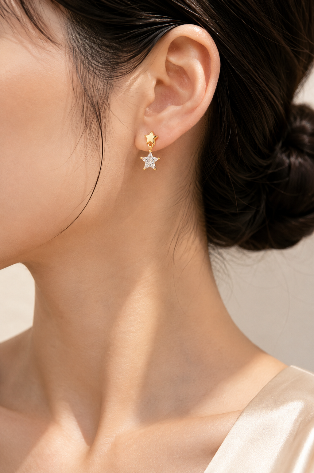 Gold Star CZ Drop Earrings