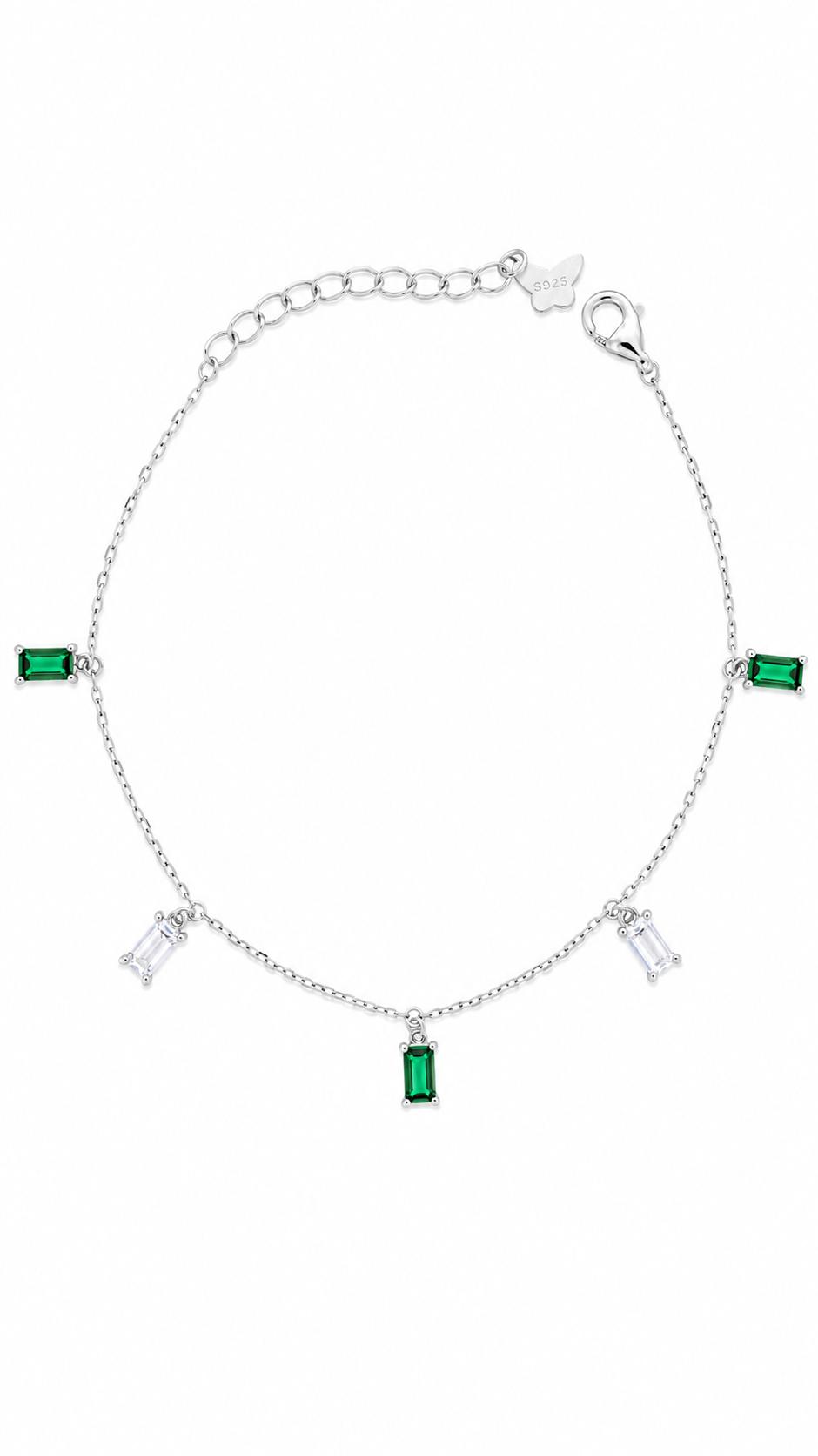 Green & White Baguette Charm Bracelet
