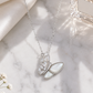 Elegant Silver Mother of Pearl & CZ Butterfly Pendant Necklace