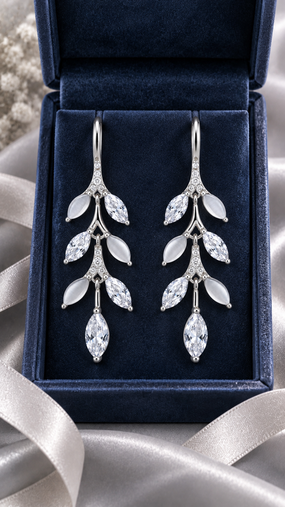 Marquise White Leaf  Drop Earrings