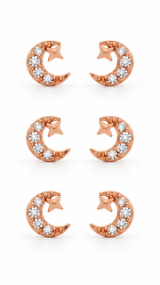 Crescent Moon Star Stud Earrings Set – 3 Pairs - Aaryahi Silver jewellery product photo