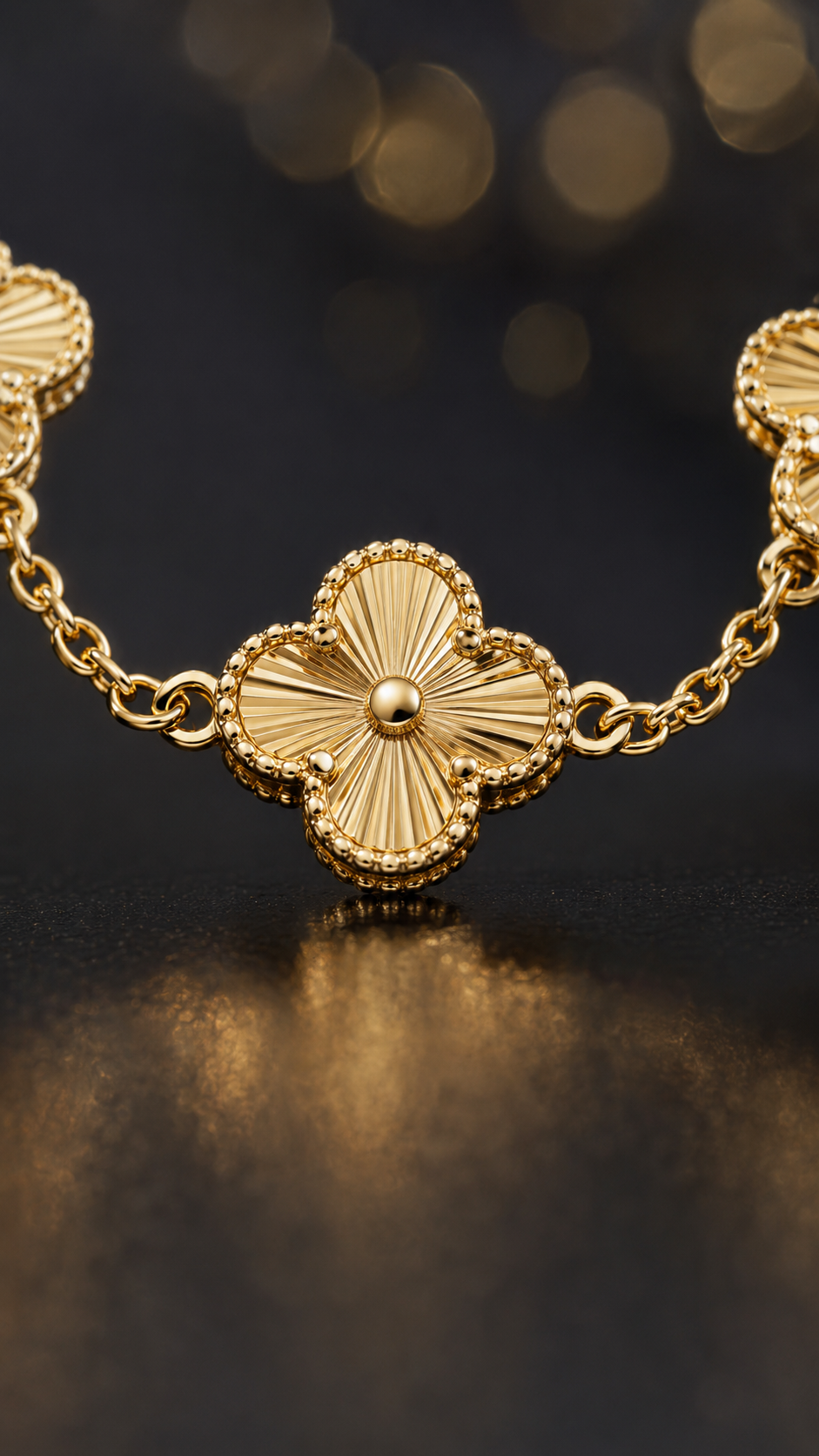 Gold Five Clover Floral Charm Bracelet