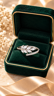925 Silver CZ Marquise Leaf Adjustable Ring