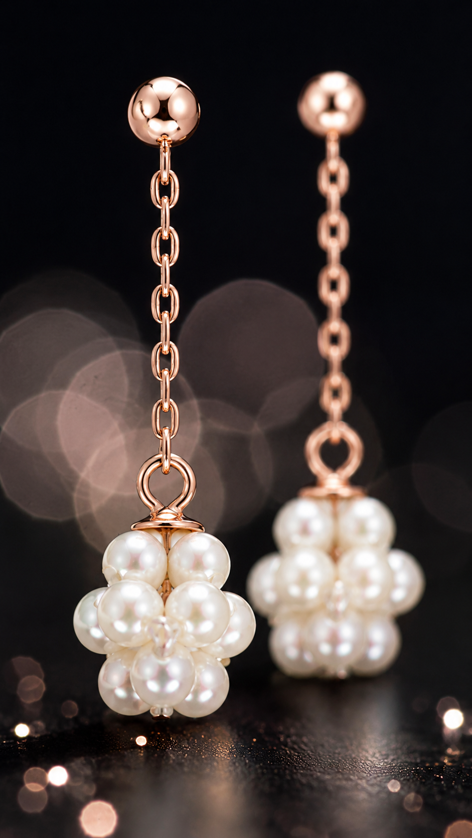 Elegant Rose Gold-Plated Pearl Cluster Chain Drop Earrings for Women