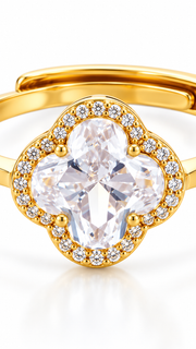 Gold CZ Clover Halo Adjustable Ring