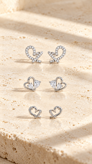 Triple Heart Stud Earrings Set – 3 Pairs - Aaryahi Silver jewellery product photo