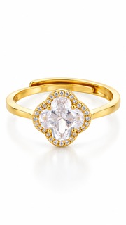 Gold CZ Clover Halo Adjustable Ring