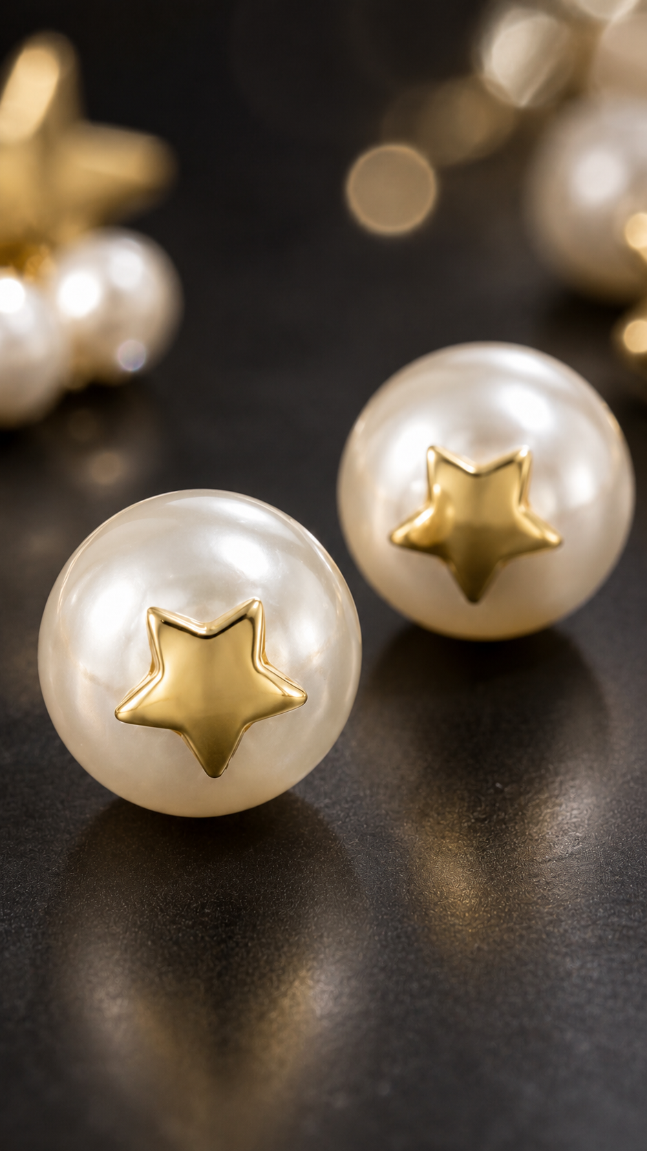 Elegant Gold Star Accent Pearl Stud Earrings for Women
