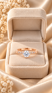 Rose Gold CZ Hexagon Band Solitaire Ring