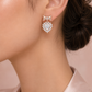 Rose Gold Bow Heart Halo CZ Drop Stud Earrings