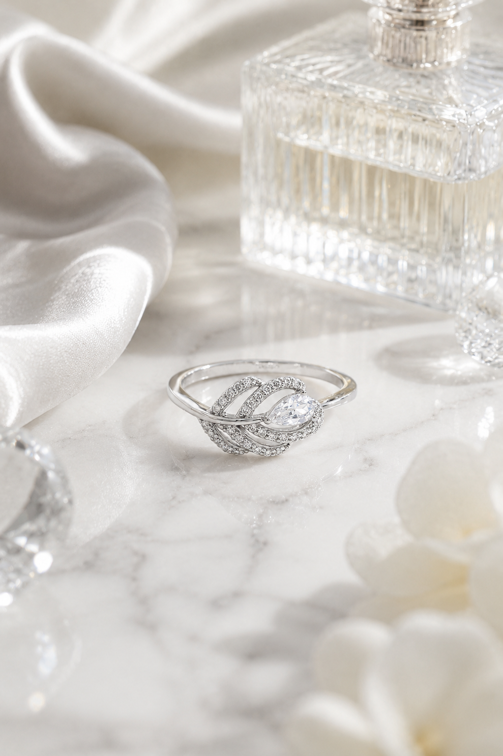 Pear-Cut CZ Swirl Pavé Ring