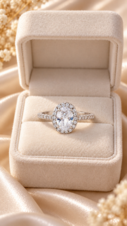 Silver CZ Oval Halo Adjustable Ring