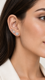 Floral Cluster Star Stud Earrings Set – 3 Pairs - Aaryahi Silver jewellery product photo