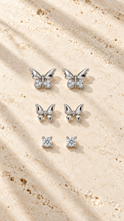 Butterfly, Plain Butterfly Solitaire Earrings Set - Aaryahi Silver jewellery product photo