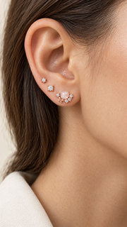 Pink Pearl Floral Solitaire Stud Earrings Set - Aaryahi Silver jewellery product photo
