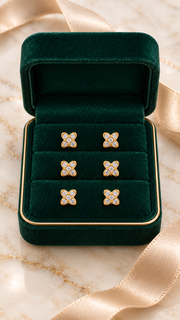 Four Petal Clover CZ Stud Earrings Set – 3 Pairs - Aaryahi Silver jewellery product photo