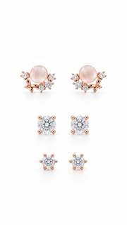 Pink Pearl Floral Solitaire Stud Earrings Set - Aaryahi Silver jewellery product photo
